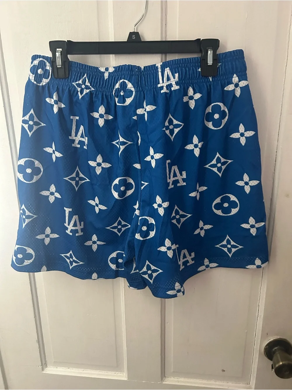 Bravest Studios Blue and White Graphic Men's Swim Trunks..